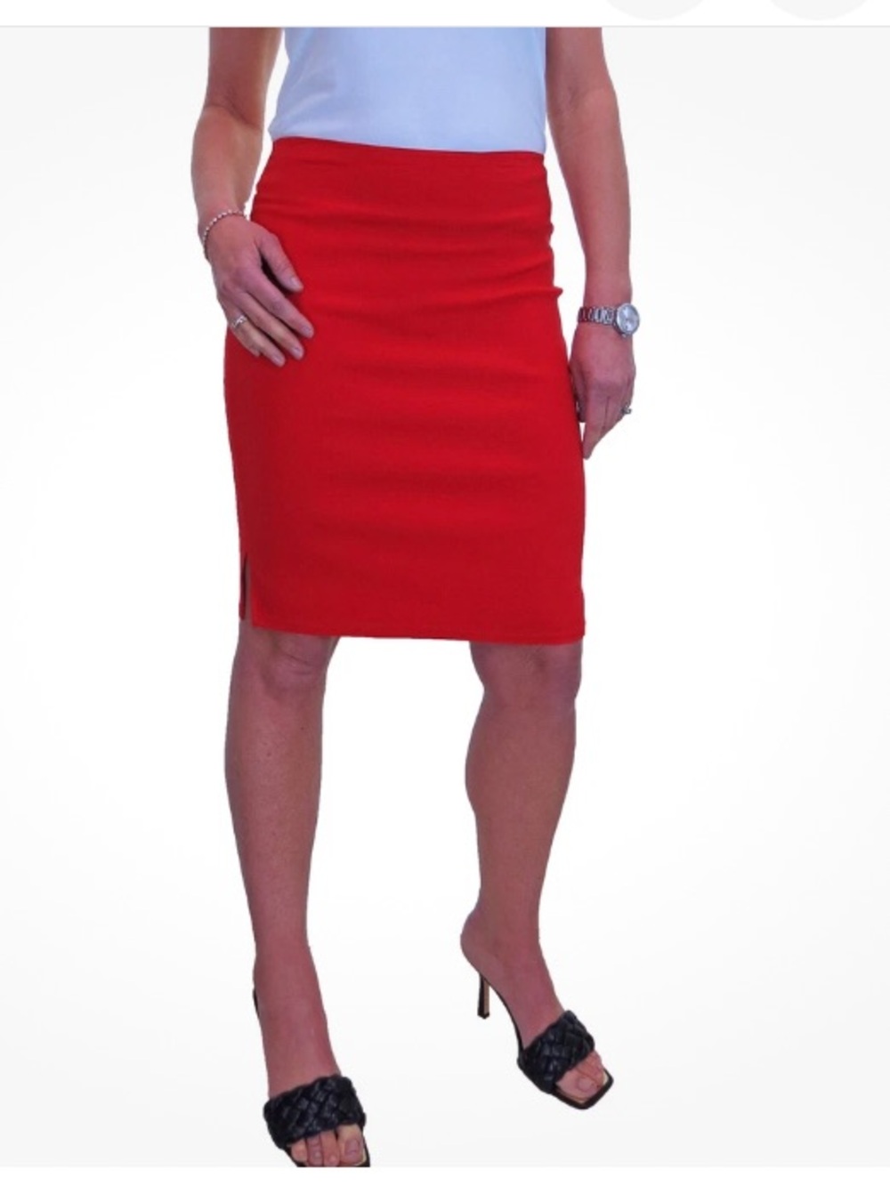 S.C. & Co. Red Pull-On Pencil Skirt Size 10 Easy Wear Stretch Career Chic